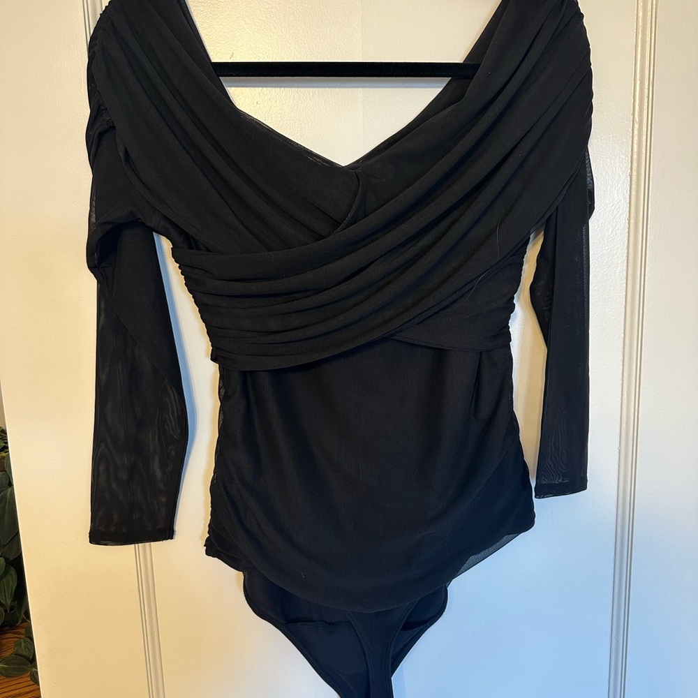 Abercrombie Off The Shoulder Wrap Mesh Bodysuit